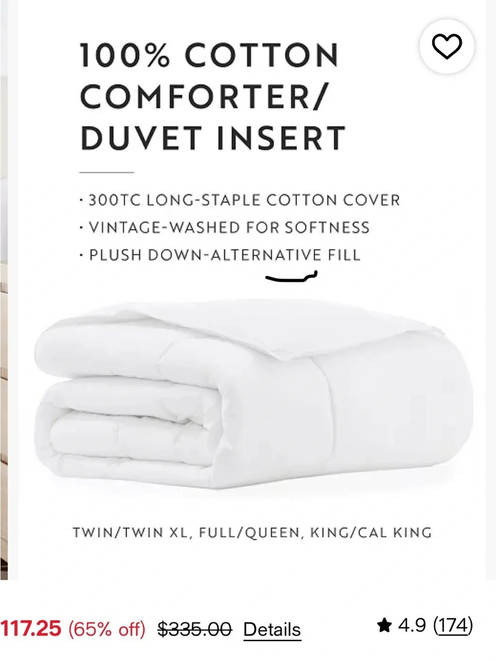 Alternative White Down-Alternative Duvet Insert size twinXL